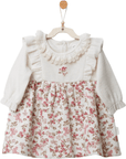 Andywawa Babykleid Floral Dreams in Ecru mit langen Ärmeln, Blumenrock und Rüschen an den Schultern