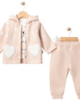 3-teiliges Baby Set HEART – Jacke mit Kapuze, Langarmshirt & Hose