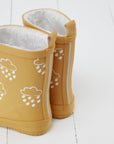 Ocher colored winter rubber boots with color changing