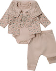 3-teiliges Baby Mädchen Outfit aus Bio-Baumwolle – Bestickte Jacke, Body & Hose