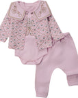 3-teiliges Baby Mädchen Outfit aus Bio-Baumwolle – Bestickte Jacke, Body & Hose