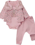 3-teiliges Baby Mädchen Outfit aus Bio-Baumwolle – Bestickte Jacke, Body & Hose