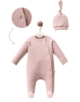 Baby Rosa Overall mit Füßen und Mütze aus Bio-Baumwolle