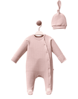 Baby Rosa Overall mit Füßen und Mütze aus Bio-Baumwolle