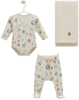 3-teiliges Baby Set - Body, Fußhose & Decke – Basic