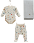 3-teiliges Baby Set - Body, Fußhose & Decke – Basic