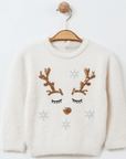 Pullover mit Paillettenstickerei und Hirschmuster