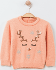 Pullover mit Paillettenstickerei und Hirschmuster