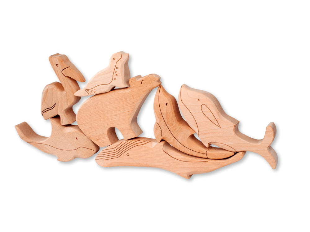 7-teiliges Holzspielzeug-Set, Meerestier-Figuren