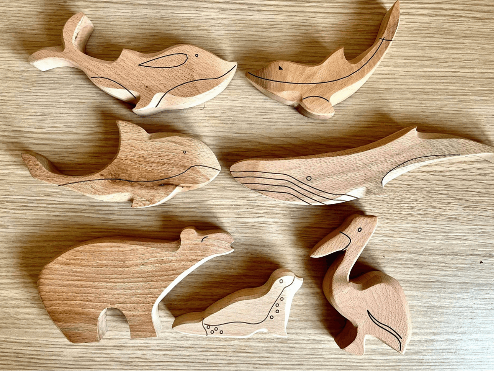 7-teiliges Holzspielzeug-Set, Meerestier-Figuren