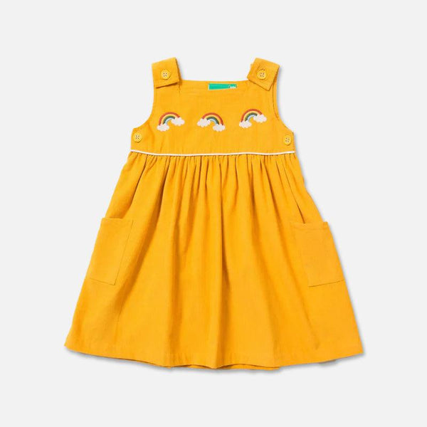 Embroidered Rainbow Corduroy Pinny Kleid - Cheeky Nomads