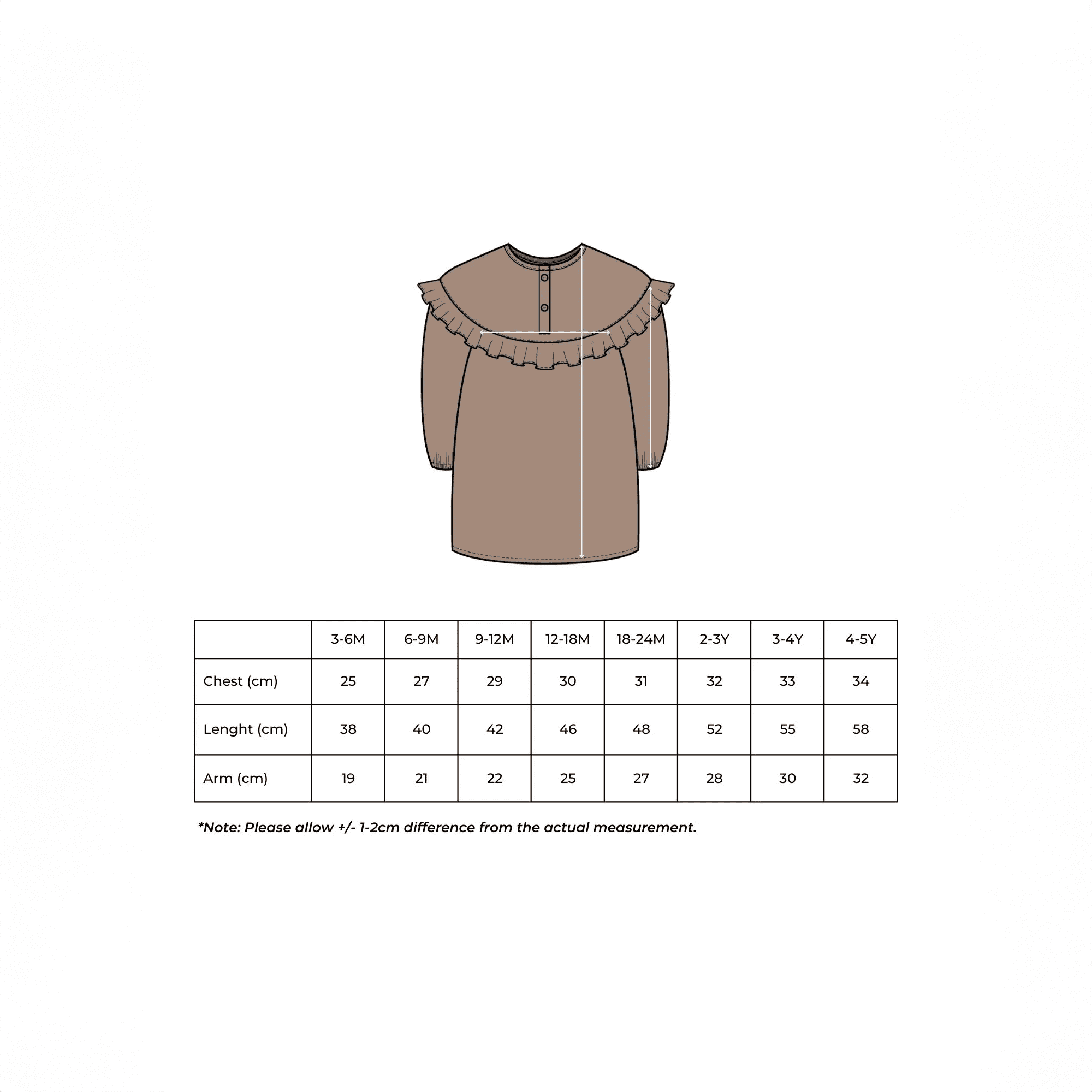 Größentabelle für Nehir Kleid 